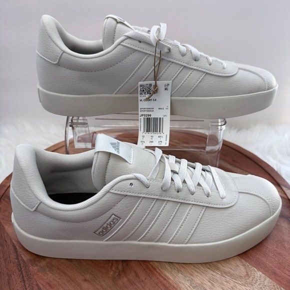 Adidas VL Court 3.0 Sneakers White off Leather Lace Up Low Top Men's Size 10.5